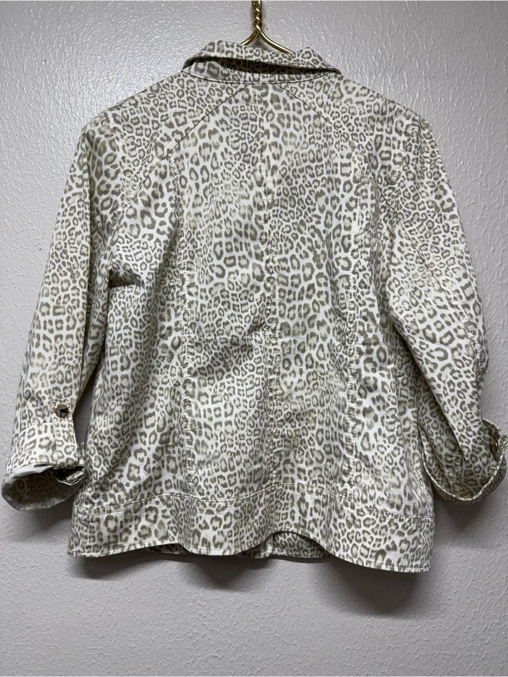 Chico’s Luxe Twill Utility Jacket Leopard Print Zip/Snap Front Jacket